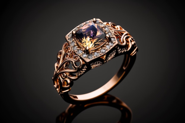 Een gouden ring met een blauwe saffier en diamanten.