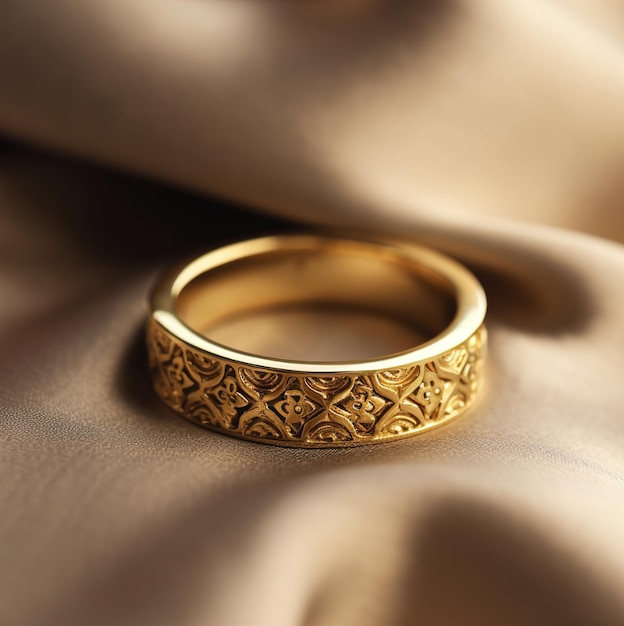 Een gouden ring met een bloemmotief erop