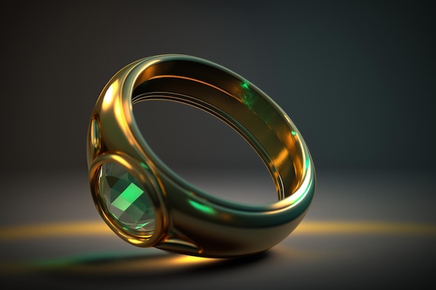 Een gouden ring met groen glas erop