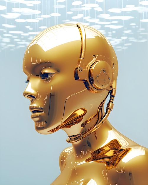 Een gouden robot met een blauwe achtergrond en het woord robot erop.