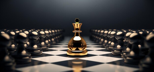 Foto een gouden schaakstuk op een zwart-wit schaakbord generatieve ai