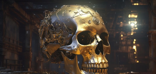Een gouden schedel met het woord schedel erop