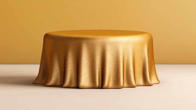 Een gouden tafelkleed op een tafel met een gouden deksel.