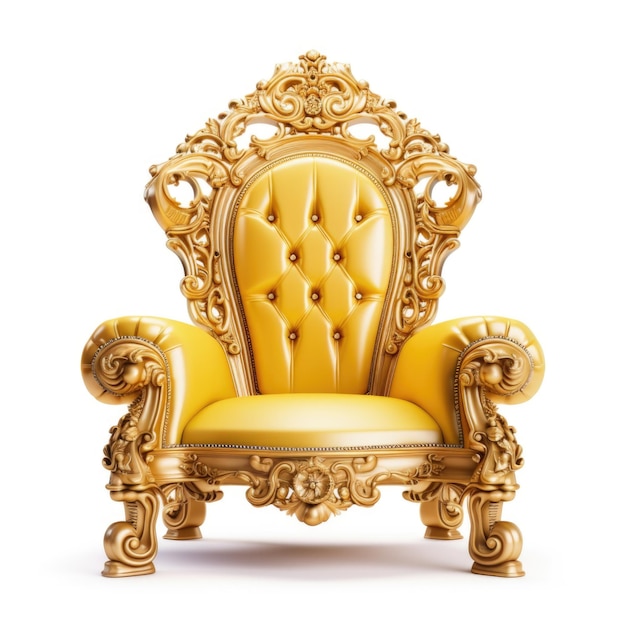 Een gouden troon met een gouden lederen stoel.