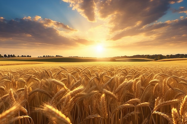 Een gouden zonsondergang over het tarweveld