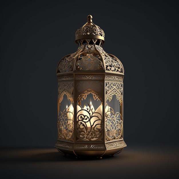 Een goudkleurige lamp met de woorden "ramadan" erop.