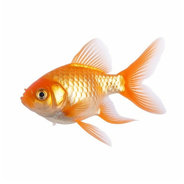 Een goudvis met een witte achtergrond en een zwarte neus.