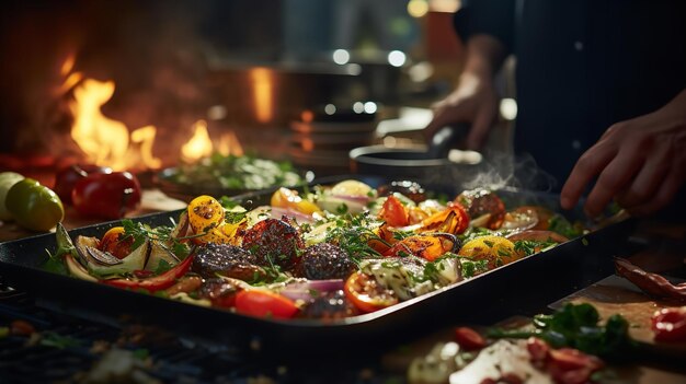 Een gourmetgerecht dat wordt gemaakt in de keuken van een fijn restaurant xmas dag Generatieve AI