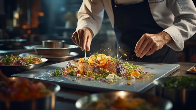 Een gourmetgerecht dat wordt gemaakt in de keuken van een fijn restaurant xmas dag Generatieve AI