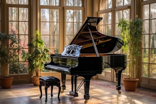 een grand piano met een wit kussen bovenop