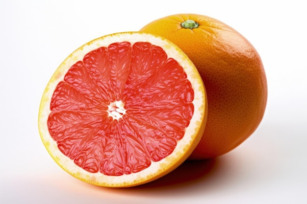 Een grapefruit in tweeën gesneden op een witte achtergrond generatieve AI