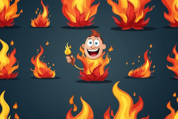 Foto een grappige cartoon man is in brand.