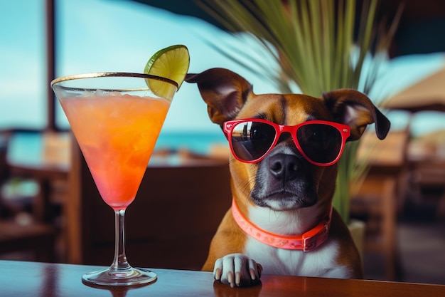 Een grappige hond geniet van cocktails in de bar Generative Ai