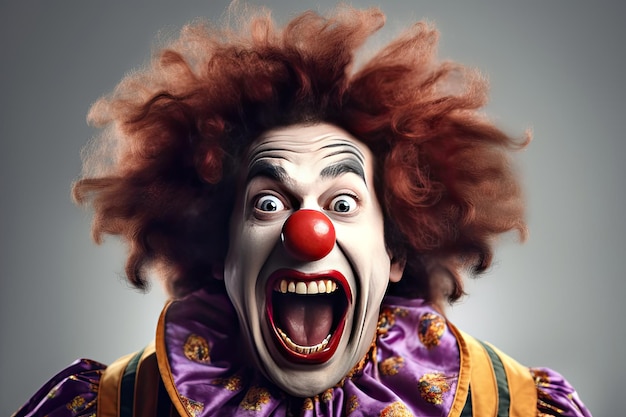 Foto een grappige vrolijke schreeuwende clown geïsoleerd op witte achtergrond generatieve ai