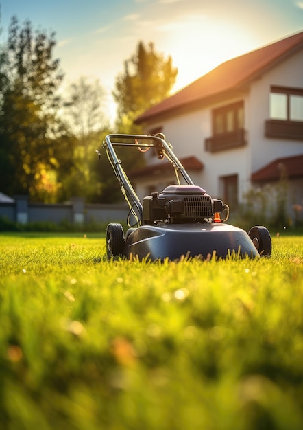 Een grasmaaier wordt gebruikt om het gras Generative Ai te maaien