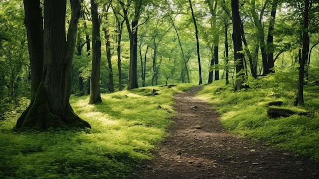 Een graspad door het bos