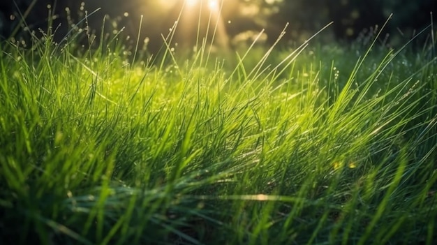 Een grasveld met de zon die door het gras schijnt