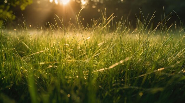 Een grasveld waar de zon op schijnt