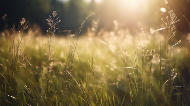 Een grasveld waar de zon op schijnt