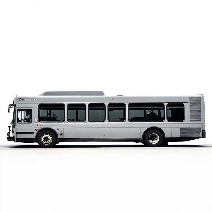 Foto een grijze en witte bus met het woord sx aan de zijkant