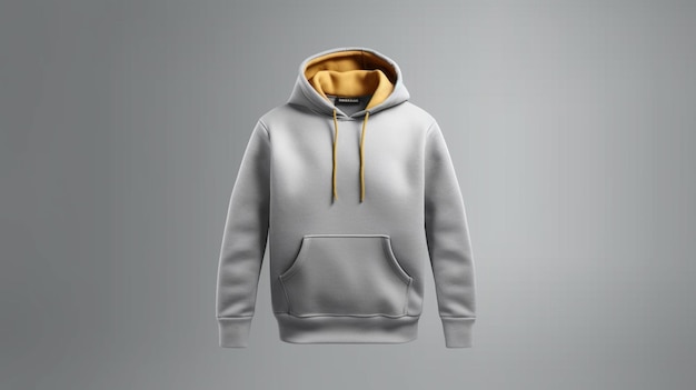 Een grijze hoodie met een gele hoodie op een grijze achtergrond generatieve ai