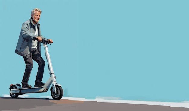 een grijze man op een elektrische scooter