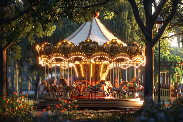 Foto een grillige draaimolen in een stadspark