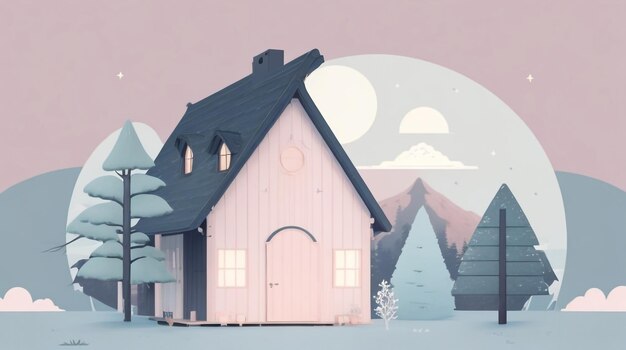 Een grillige hut in het bos met hemel- en maansterren