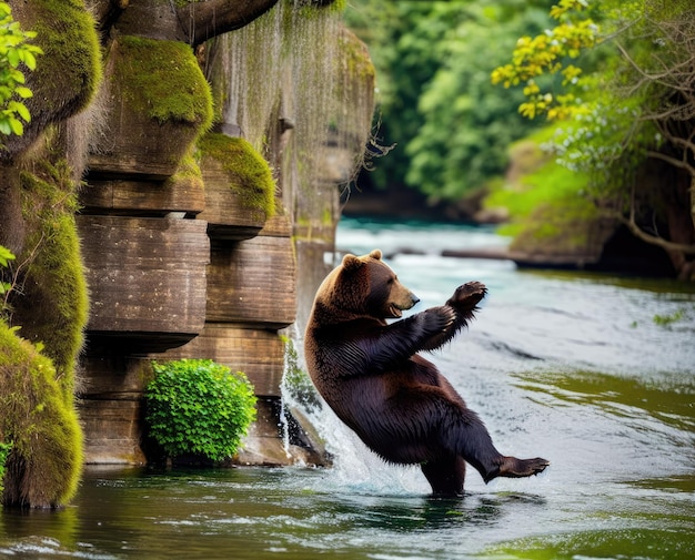 een grizzlybeer in het water