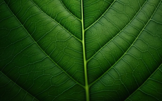Een groen blad met de nerven zichtbaar.