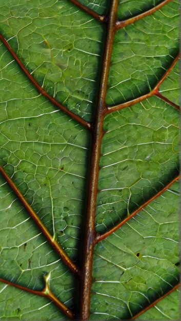 een groen blad met een bruine stam en een bruine stengel