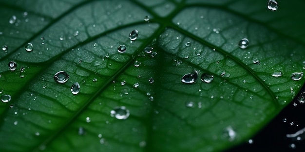 Foto een groen blad met waterdruppels erop