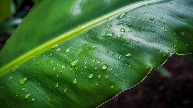 Een groen blad met waterdruppels erop