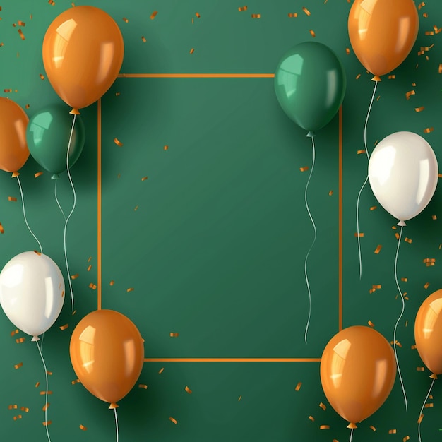 een groen bord met ballonnen en gouden glitter erop