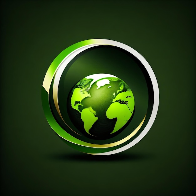 Een groen en zilver logo met de planeet aarde erop
