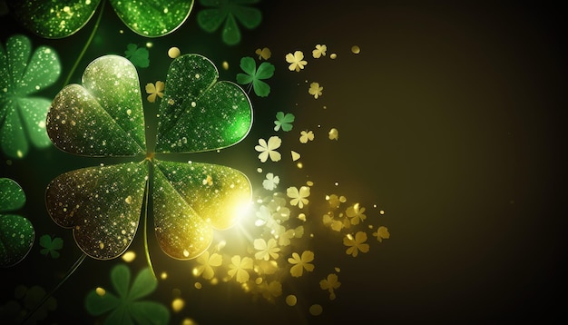 Een groen klavertje met gouden glitter erop