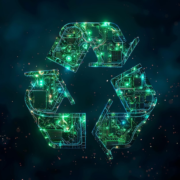 een groen recyclingsymbool met een groen recycle-symbool onderaan