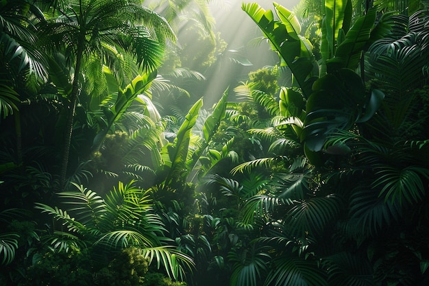 Een groen regenwoud dat weerklinkt met de geluiden van wi