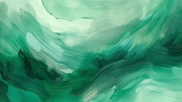 Een groen schilderij met een blauwe achtergrond