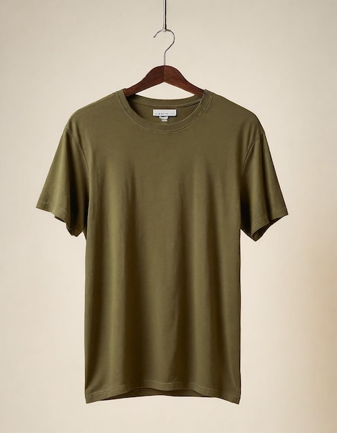 een groen shirt op een hanger met het woord "t shirt"