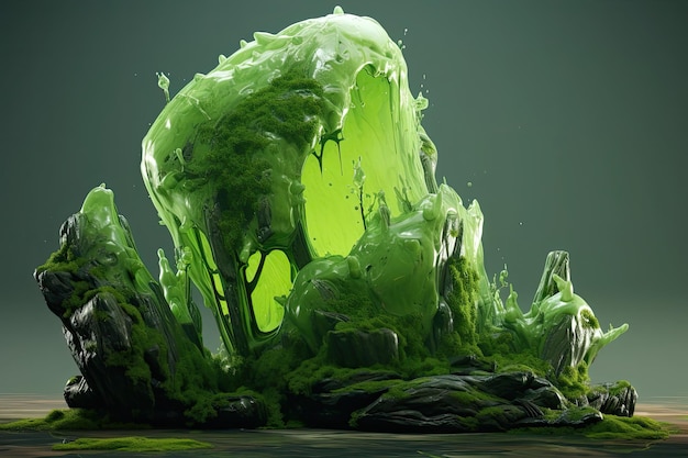 een groen slijm op rotsen