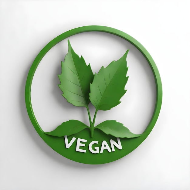 Foto een groen veganistisch logo met twee bladeren in een cirkel op een witte achtergrond