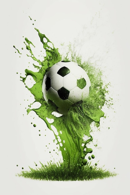 Een groen-witte voetbalbal wordt bespat door een groene vloeistof.