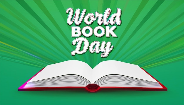 een groene achtergrond met een boek geschreven door werelddag