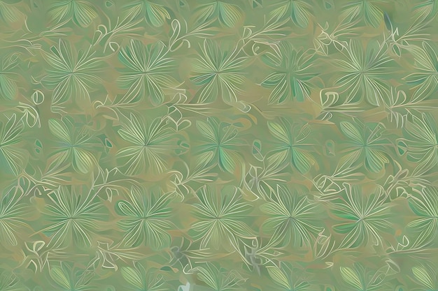Een groene achtergrond met een patroon van bladeren en bloemen.