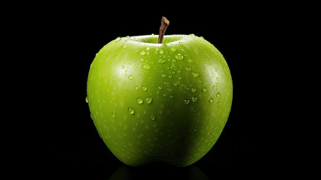 Een groene appel met waterdruppels erop.