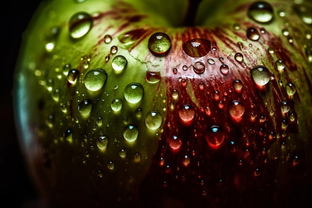 Een groene appel met waterdruppeltjes erop