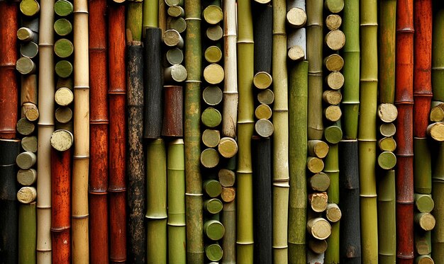 Foto een groene bamboe stam met een donkere achtergrond