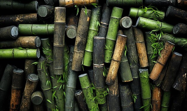 Foto een groene bamboe stam met een donkere achtergrond