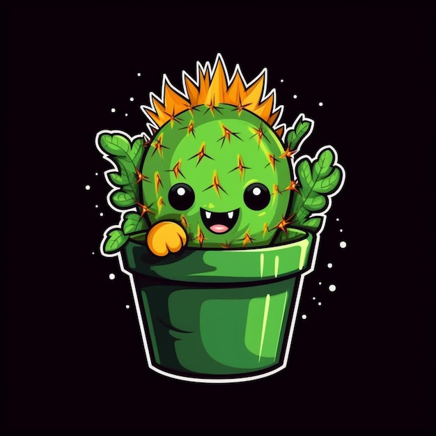 Foto een groene cactus met een gele kroon zittend in een groene pot generatieve ai